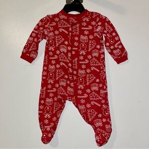 Holiday Time Red Footed One-Piece with White Holiday Print